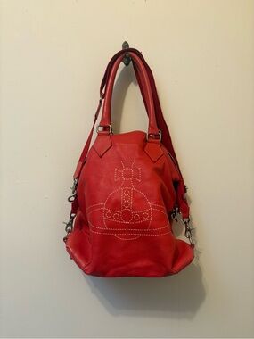 ON HOLD! DO NOT BUY! Vivienne Westwood Red Leather Shoulder Bag with Orb Stitchi